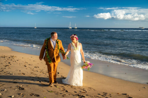 bride and groom in lahaina maui