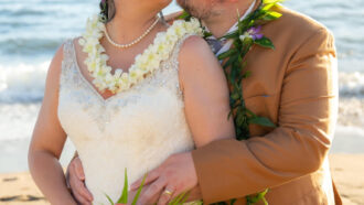 beach wedding, bride and groom