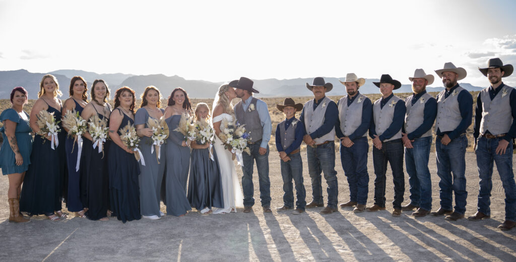 Kenzie and Dane with their wedding party at their private residence in Alamo Nevada
